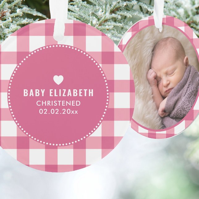 Christening Baptism Cute Baby Girl Kids Photo Pink Ornament (Creator Uploaded)