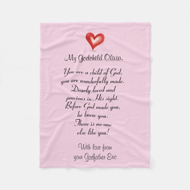 Christening / Baptism Gift For Godchild, Custom  Fleece Blanket (Front)