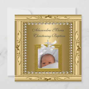 Christening Baptism Gold Photo Frame Bow Card