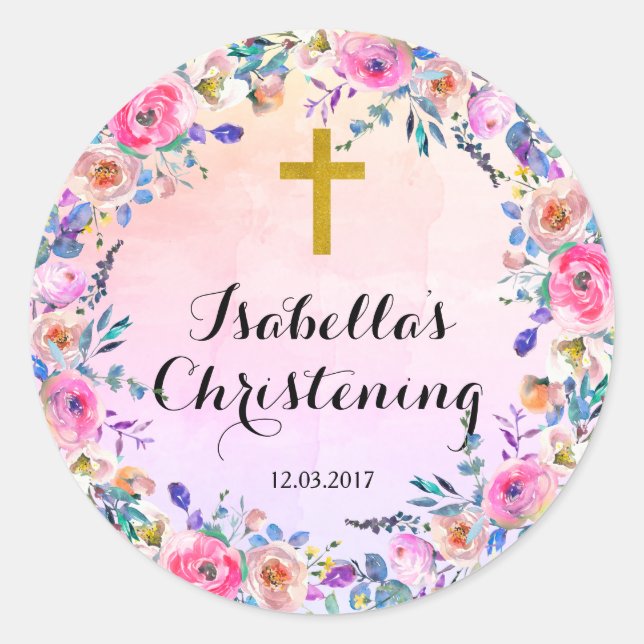 Christening Baptism Sticker - Gold cross (Front)