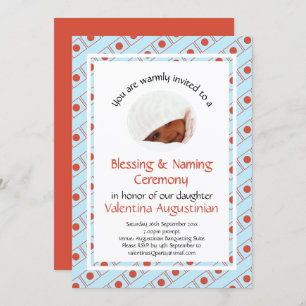 Christening   BLESSING NAMING   Coral Blue   Photo Invitation