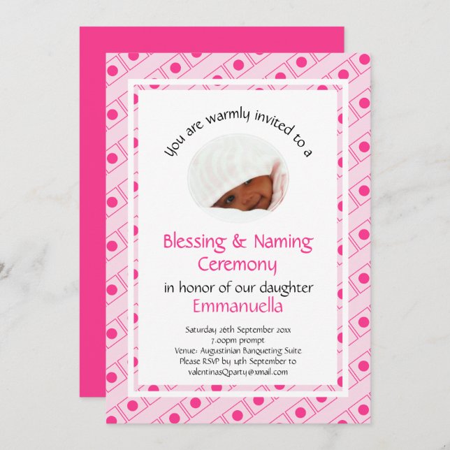 Christening | BLESSING NAMING | Pink | Photo Invitation (Front/Back)
