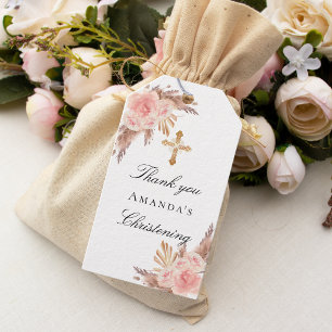 Christening blush pampas grass rose thank you gift tags