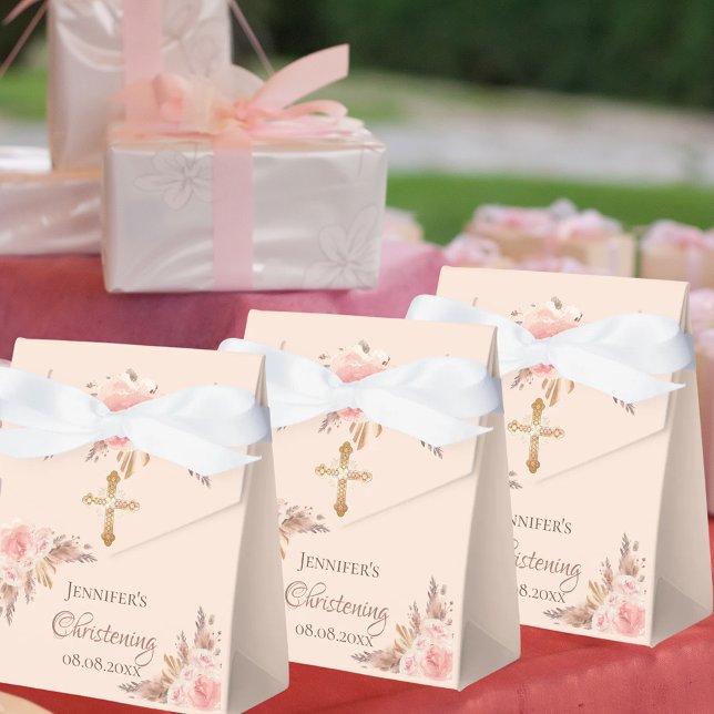 Christening blush pink floral pampas grass rose favour box (Creator Uploaded)