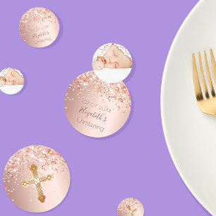 Christening blush pink rose gold photo confetti