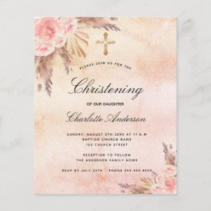 Christening blush rose pampas floral invitation