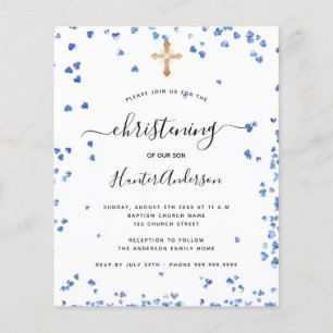 Christening boy blue hearts budget invitation flyer