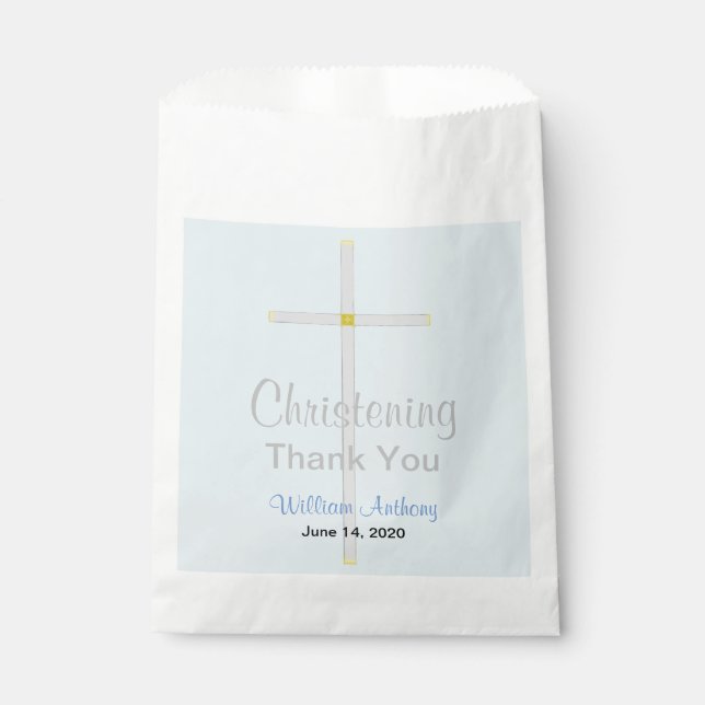 Christening Boy Blue Thank You Favour Bags (Front)