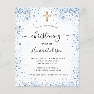 Christening boy blue white budget invitation flyer
