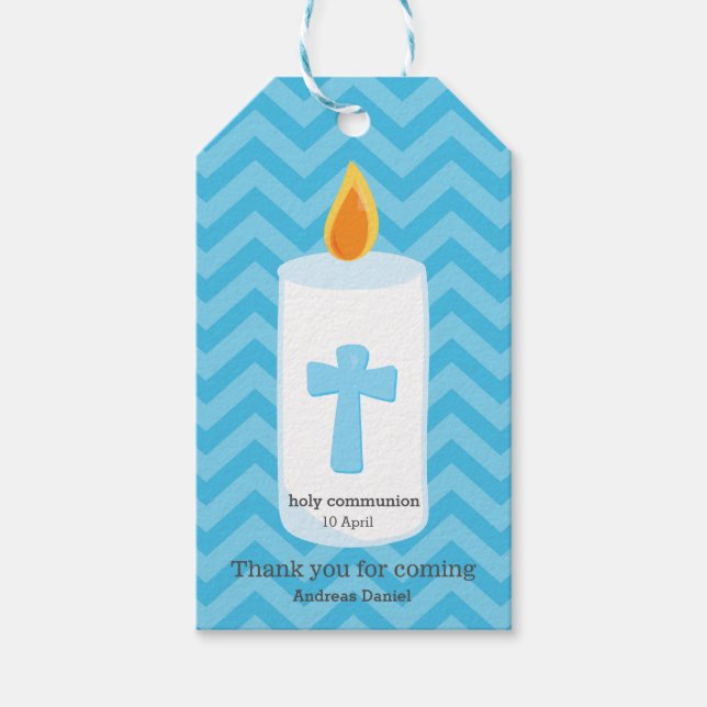 Christening Candles boy Gift Tags (Front)