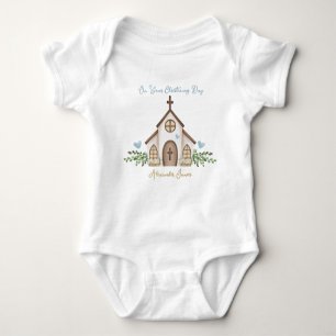Christening Church Eucalyptus Leaves T-Shirt Baby Bodysuit