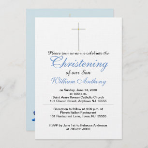 Christening Cross Blue Grey Invitation