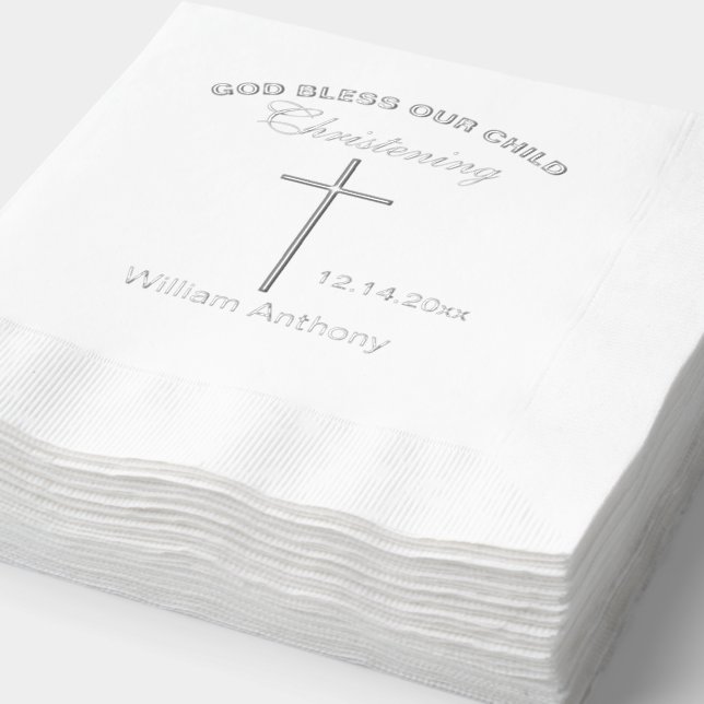 Christening Cross Name Foil Napkins (Detail)