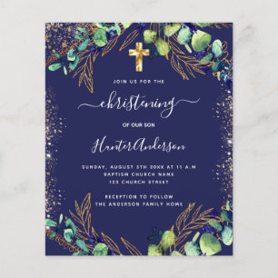 Christening eucalyptus greenery blue invitation flyer