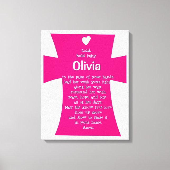 Christening Gift for Girl: Personalised Prayer Canvas Print (Front)