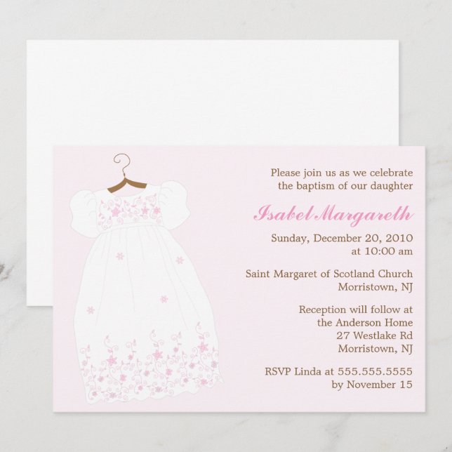 Christening Gown Baby Girl Baptism Invitation (Front/Back)