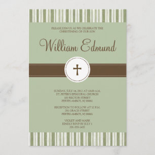 Christening Green Stripe Invitation