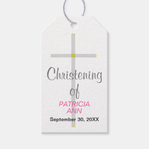 Christening of Name Silver Cross Baby Girl Pink    Gift Tags
