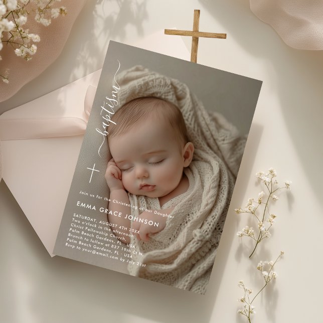 Christening | Overlay Photo Gender Neutral Baptism Invitation (Creator Uploaded)