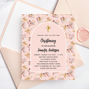 Christening pampas florals rose budget invitation flyer