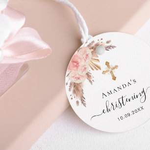 Christening pampas grass blush floral thank you favour tags