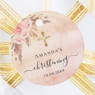 Christening pampas grass blush rose thank you favour tags
