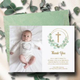 Christening Photo Cross Eucalyptus   Thank You Card