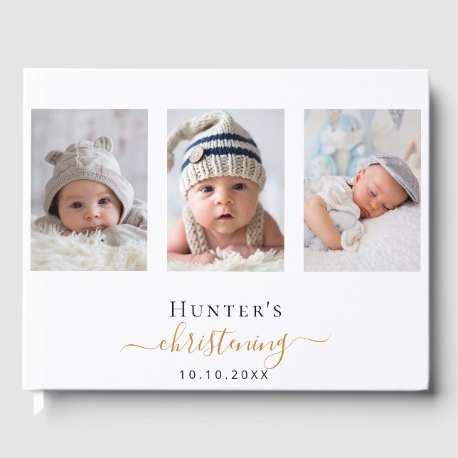 Christening photo modern boy girl elegant guest book (Front)