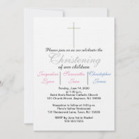 Christening Pink Blue Triplets Invitation