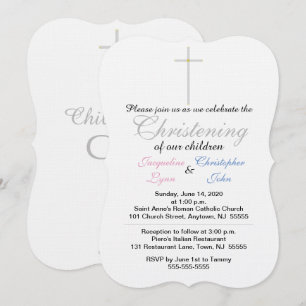Christening Pink Blue Twins Invitation