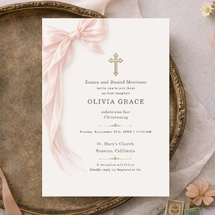 Christening Pink Bow Invitation