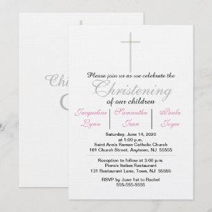 Christening Pink Triplets Invitation