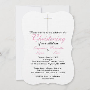 Christening Pink Twins Invitation