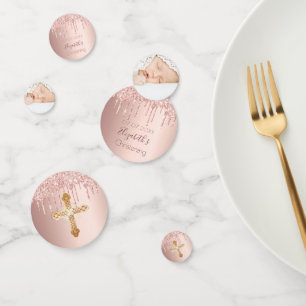 Christening rose gold glitter drips photo confetti