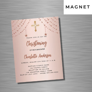 Christening rose gold stars elegant girl luxury magnetic invitation