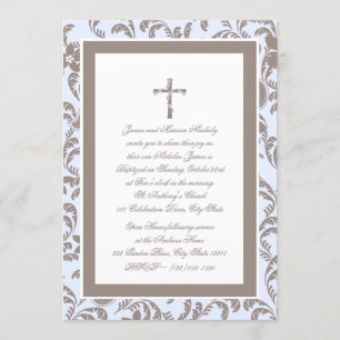 Christening Soft Blue and Brown Paisley Invitation