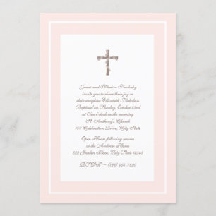 Christening Soft Pink and Brown Invitation