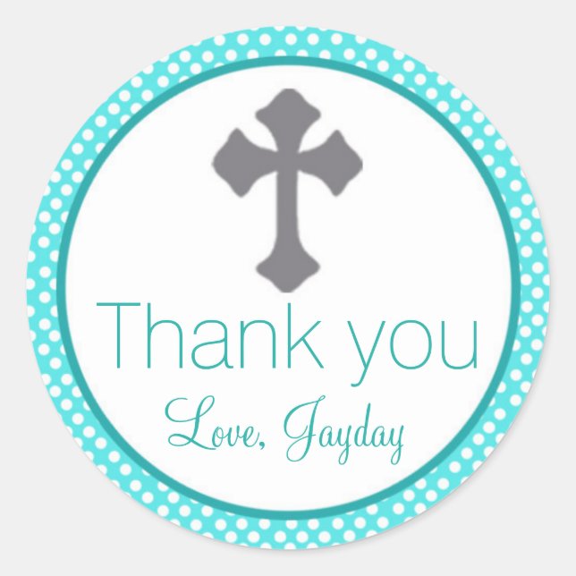 Christening Turquoise Label Cross Baptism Favour (Front)