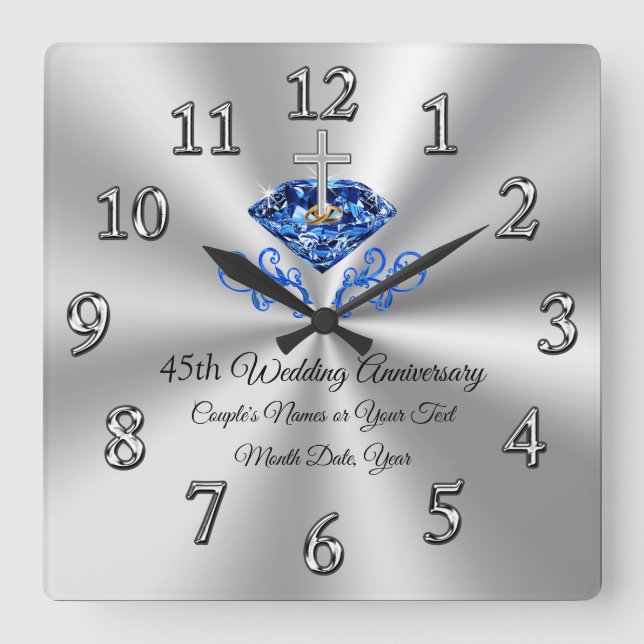 Christian 45th Wedding Anniversary Gifts Customise Square Wall Clock (Front)