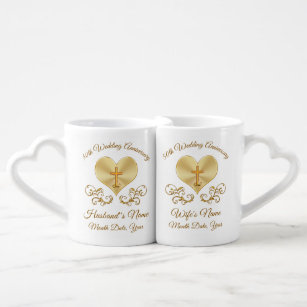 Christian 50th Anniversary Gifts, Personalised Coffee Mug Set