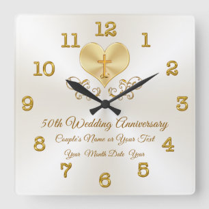 Christian 50th Anniversary Gifts, Personalised Square Wall Clock