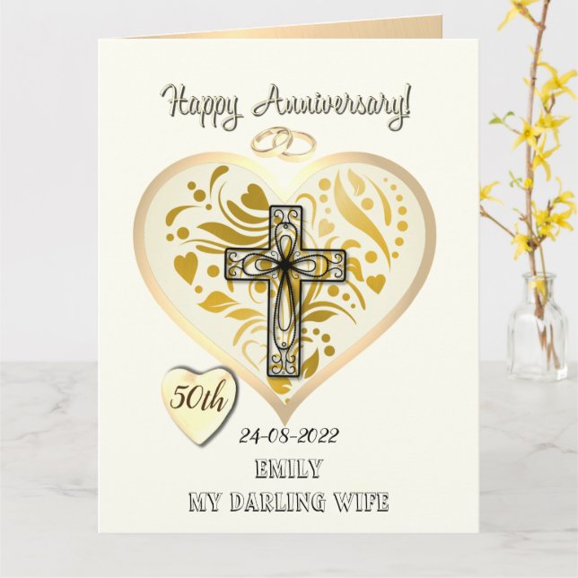Christian 50th Golden Wedding Anniversary Card (Yellow Flower)
