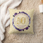 Christian | 50th GOLDEN Wedding Anniversary Cushion<br><div class="desc">Pretty, floral cream coloured 50TH GOLDEN WEDDING ANNIVERSARY Throw Pillow with Christian Scripture, including an array of violets and 50 in decorative GOLD typography in a centre circle. CONGRATULATIONS is in a tiled pattern against a cream-coloured background. There is curved placeholder text at the top, and underneath there is a...</div>