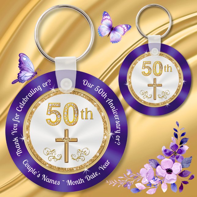 Christian, 50th Wedding Anniversary Favour Ideas,  Key Ring (50th Wedding Anniversary Favor Ideas. 50th wedding anniversary favors for guests. Golden anniversary)