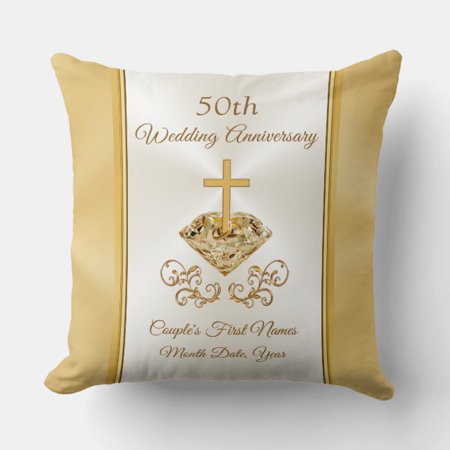 Christian 50th Wedding Anniversary Gifts, Golden Cushion (Front)