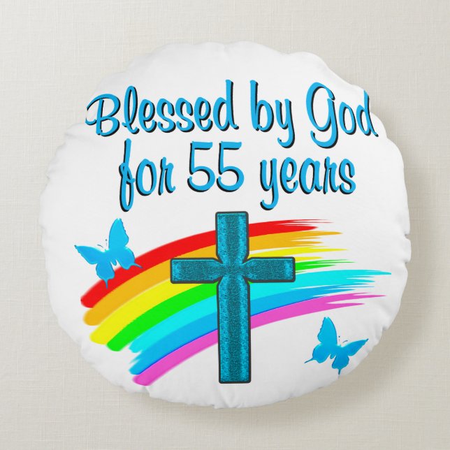 CHRISTIAN 55TH BIRTHDAY ROUND CUSHION (Front)