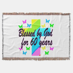 CHRISTIAN 60 BIRTHDAY CROSS DESIGN THROW BLANKET