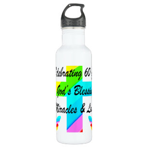 CHRISTIAN 60TH BIRTHDAY CROSS AND BUTTERFLY DESIGN 710 ML WATER BOTTLE