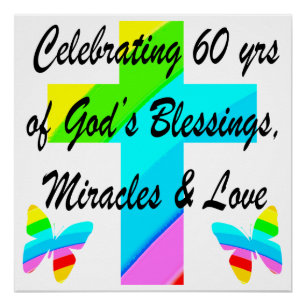 CHRISTIAN 60TH BIRTHDAY CROSS AND BUTTERFLY DESIGN POSTER