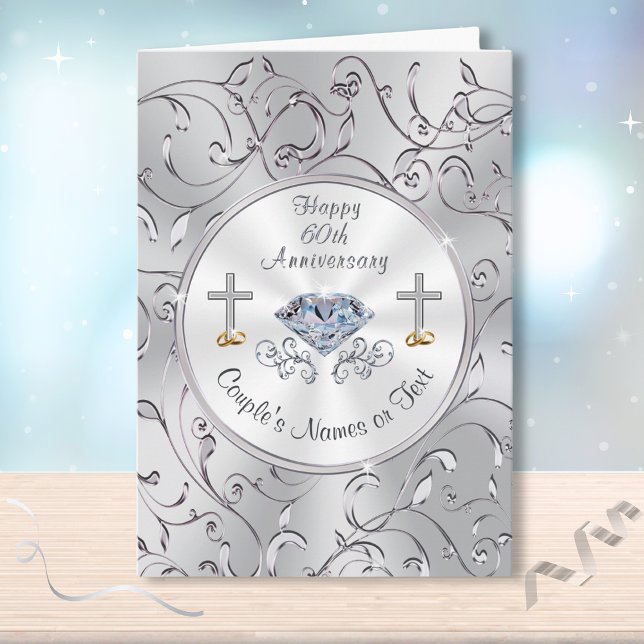 Christian 60th Wedding Anniversary Cards (Christian, Diamond Wedding Anniversary Card. 60th anniversary cards for grandparents and parents.)